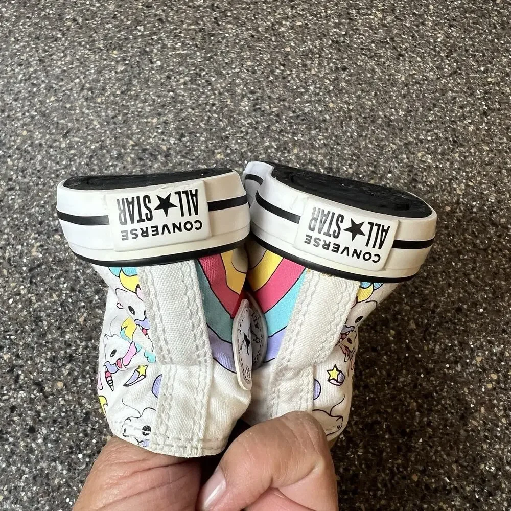 Converse Kids Infant Baby Sz 5 White Unicorn Canvas Sneaker Lace Up Hi Top Shoes